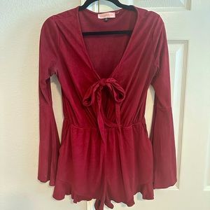 Burgandy Maroon Velvet Romper